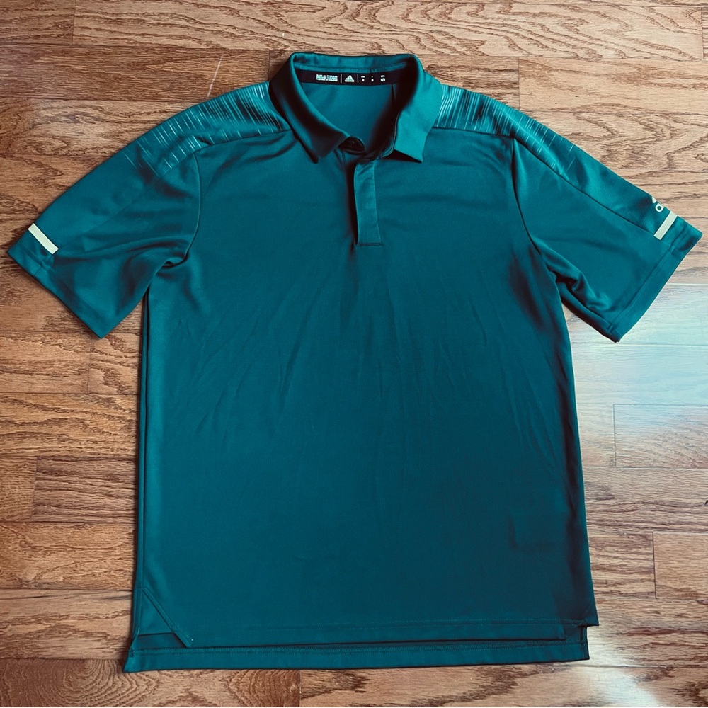 Adidas mens size medium green athletic dri fit polo shirt.